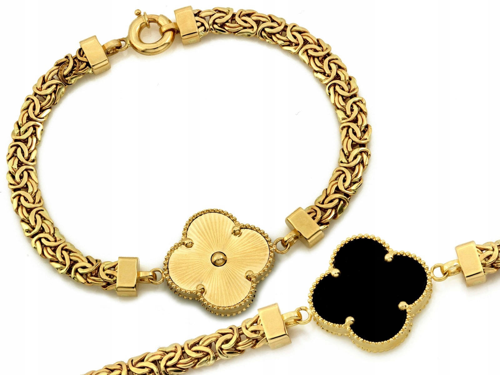 Zlatý náramek 585, královská vazba, černý květ s onyxem, 13.28 g dárek