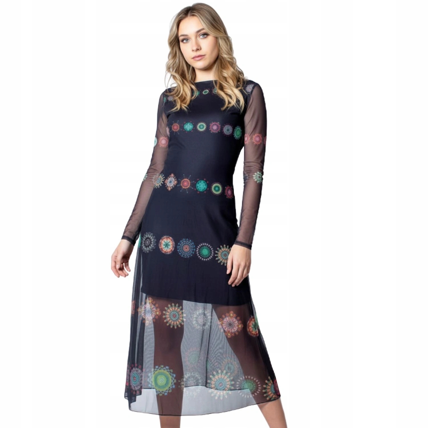 Šaty Desigual Kingston černé s tylem midi mandale vel. S