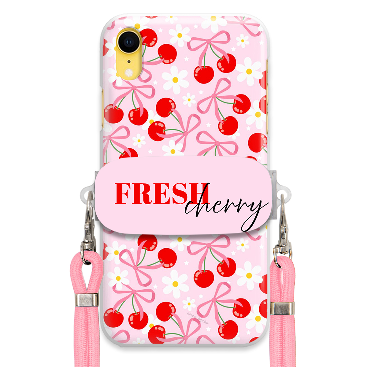 Puzdro na iPHONE Xr Case Držiak šnúrok Ružový Fresh Cherry Čerešňové mašle