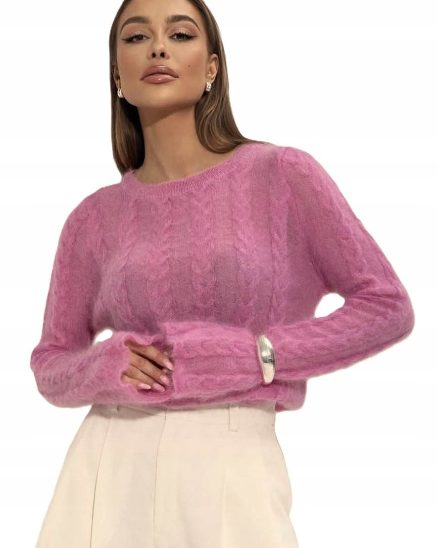 Cocomore Yarn Premium Svetr s copánky Kid Moher Růžový Amarant New