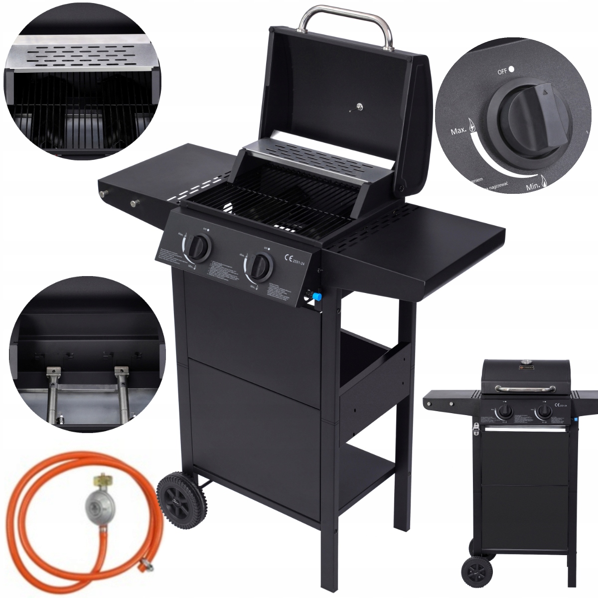 GRILL GAZOWY OGRODOWY LANDGRAF RUSZT MIEJSCE NA BUTLĘ TERMOMETR PÓŁKI