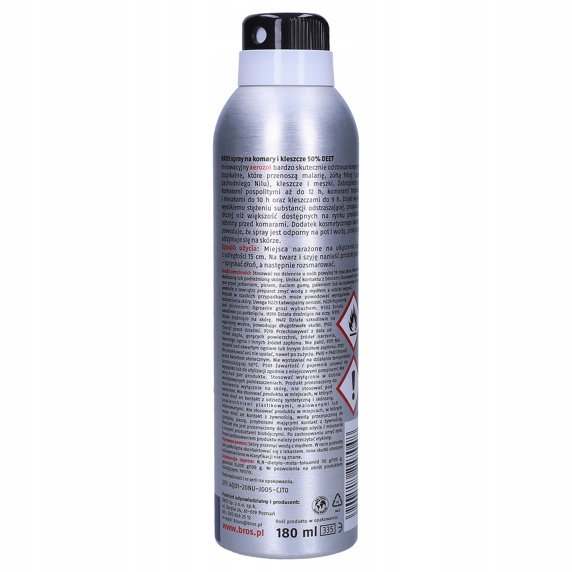 BROS Spray Aerozol Rozpylacz Tropikalny Komary Kleszcze 50% DEET 180ml 2szt Marka Bros