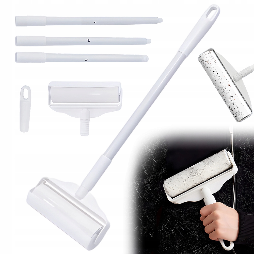 124 cm váleček na srst se snadným odtrháváním a ergonomickou rukojetí, bílý