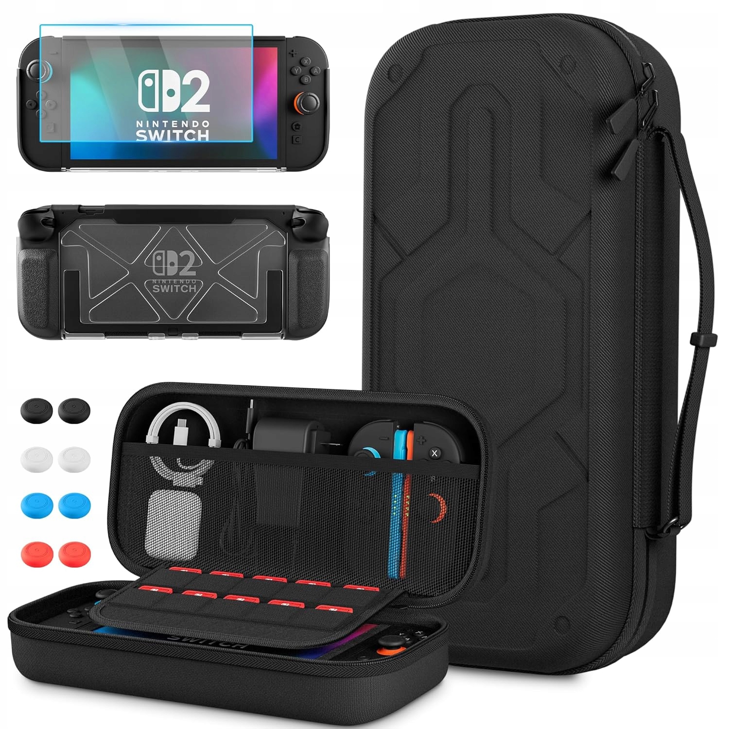 Porządny Case Etui do Nintendo Switch 2 duży zestaw folia, gałki