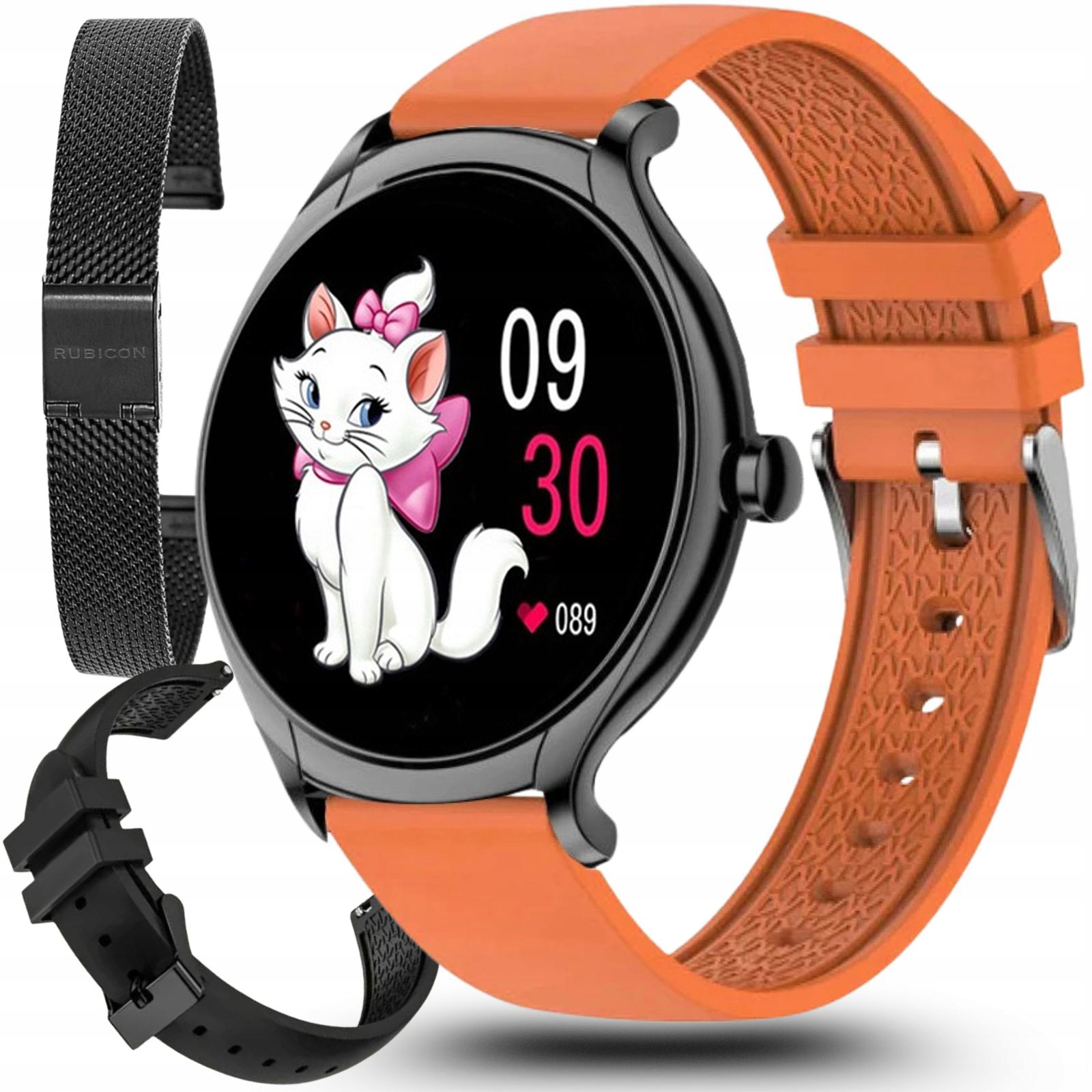 Dívčí hodinky Chytré Hodinky Rubicon Černé S Rozhovory Set 3 Řemínků