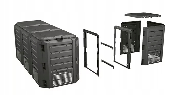 Kompostowniki modułowe trzykomorowe 1200L czarne Producent Prosperplast