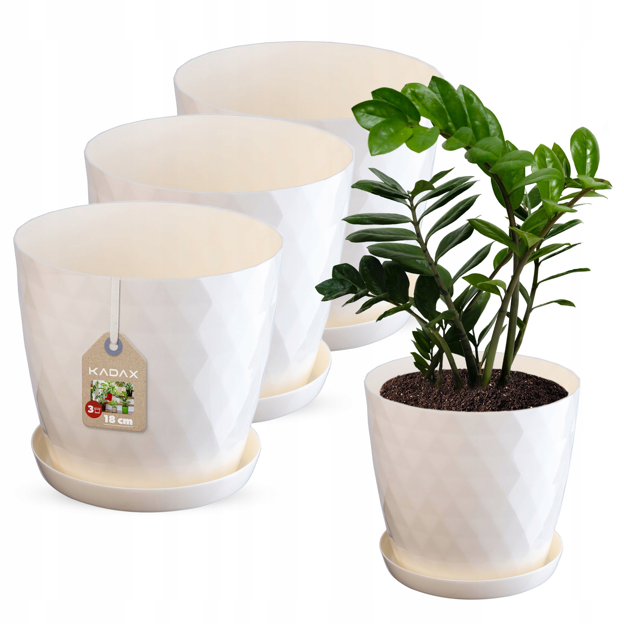 

Kadax 3x Doniczka 18cm Osłonka Podstawka Kremowa