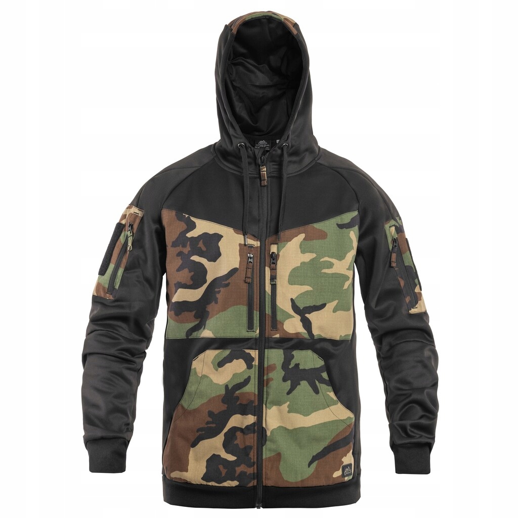Rozepínací mikina maskáčový Helikon Rogue Hoodie Fullzip Black/US Woodland XXL