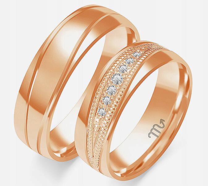 Snubní prsten z růžového zlata 585 vel. 14 15 16, originální s gravírováním 14k