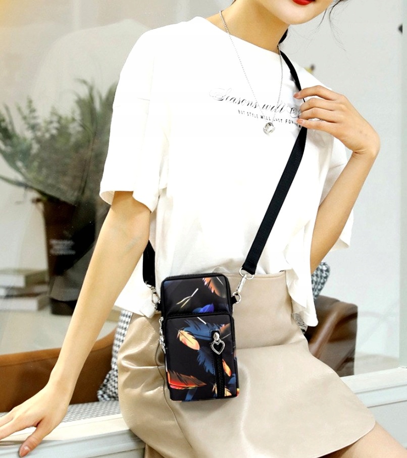 Torebka na telefon miejska czarna Etui PORTFEL KOPERTÓWKA 2W1 Mała damska Wielkość mała (nie mieszcząca A4)