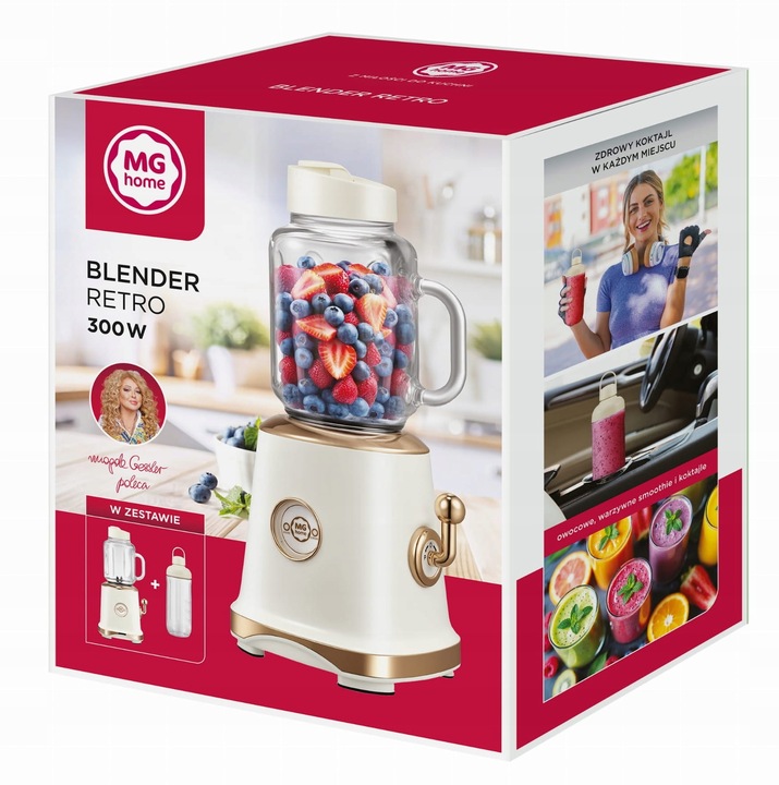 Blender Desing Retro Barva Krémová Mg Home 300W Skleněná Sklenice 600 ML