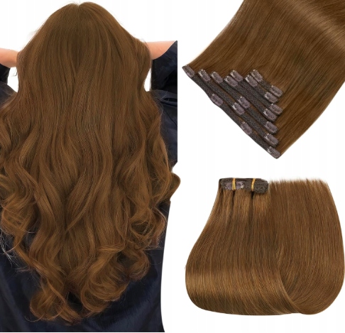 Easyouth dopňky z pravých vlasů s klipy, přírodní, hnědé, 120 g, 45 cm