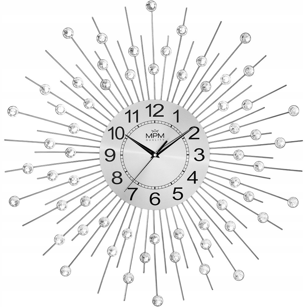 Veľké Efektné Strieborné Nástenné Hodiny S Kryštálikmi Mpm E04.4497.70 60 cm