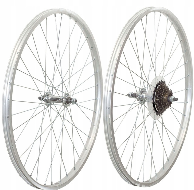 Komplet Kół Koło Rowerowe 26 Cali Tylne Przednie Wolnobieg 7 Rzędowy Alu