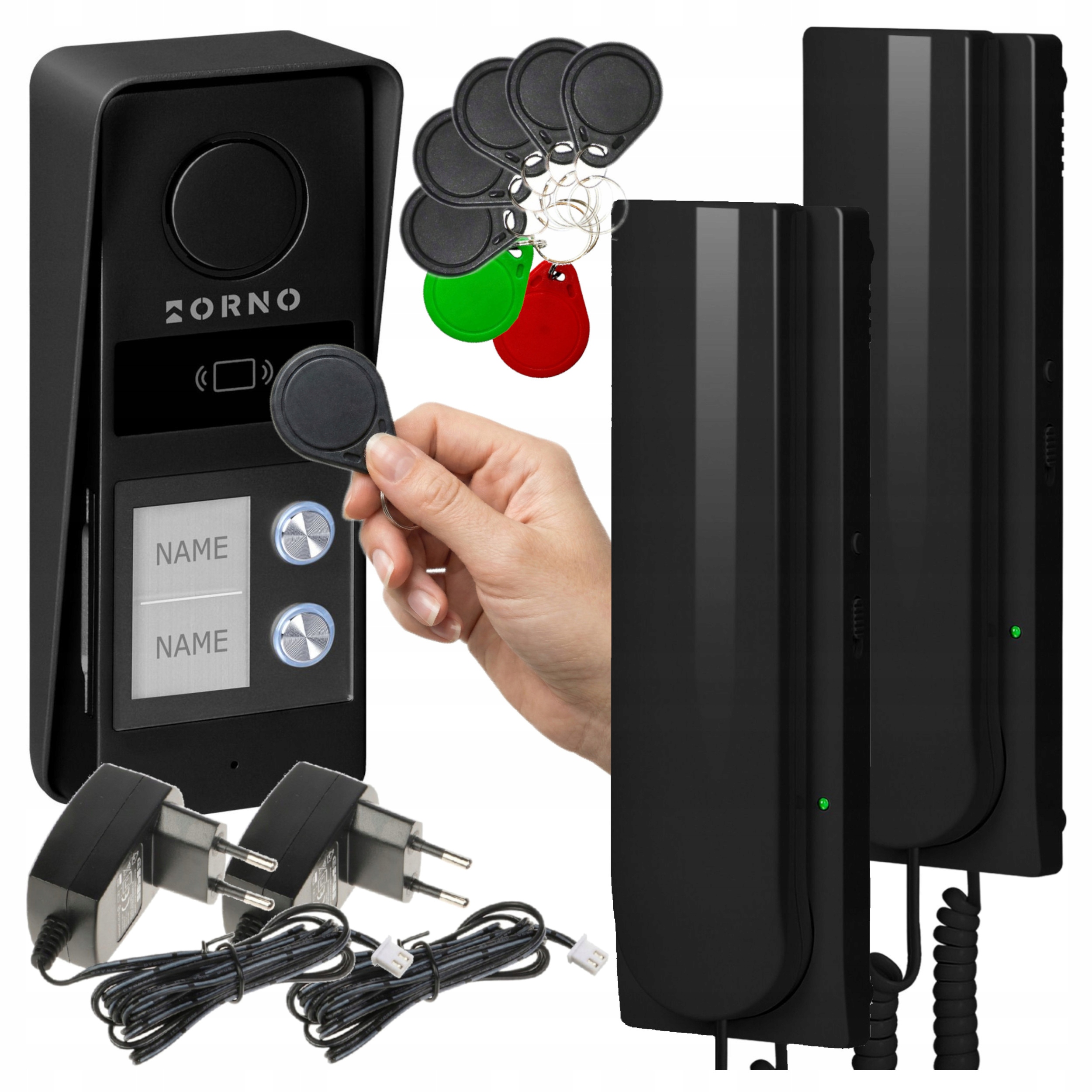 Domofon Dwurodzinny 2 Żyłowy Czytnik Rfid Breloki Furtka Brama Czarny Orno