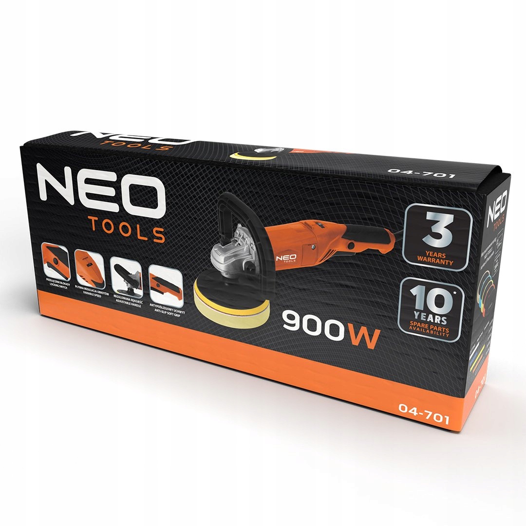 NEO POLERKA SAMOCHODOWA SZLIFIERKA 900W 150mm przewód 6m REGULACJA 04-701 Marka Neo Tools