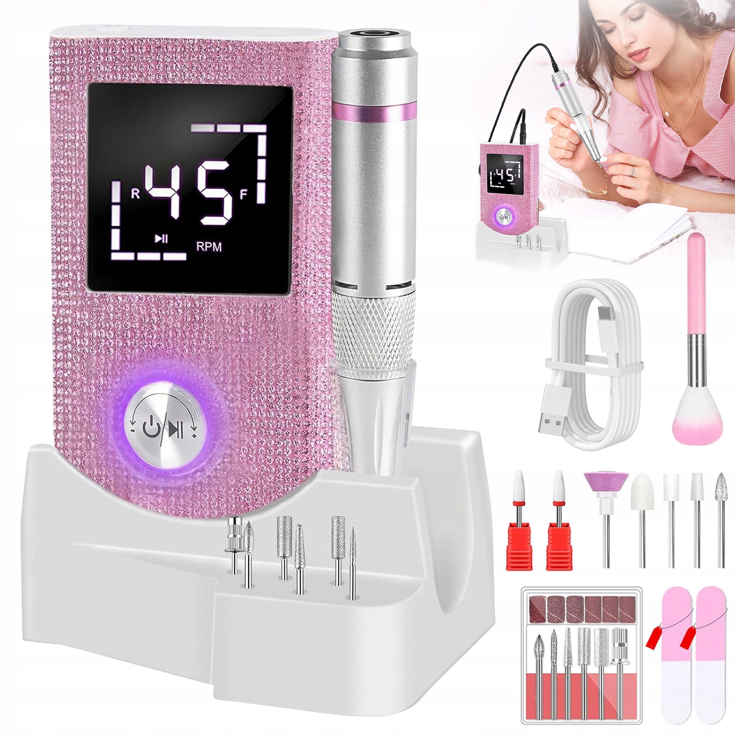 Bruska Na Nehty Manikúra Pedikúra Profesionální 1200 Mah Přenosná