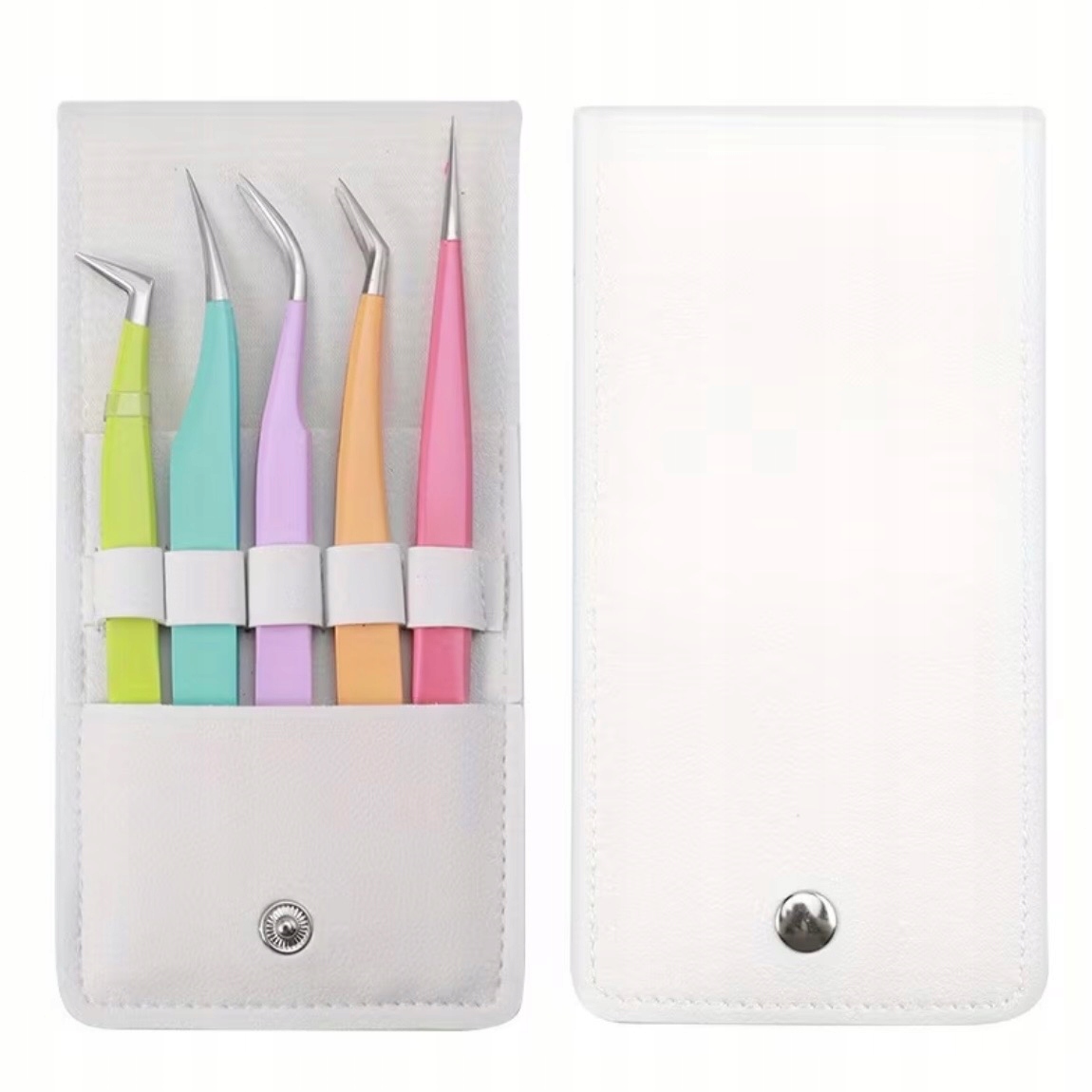 ZESTAW 5 PĘSET W ETUI PĘSETA PRECYZYJNA ZAKRZYWIONA PROSTA DO NAKLEJEK RZĘS