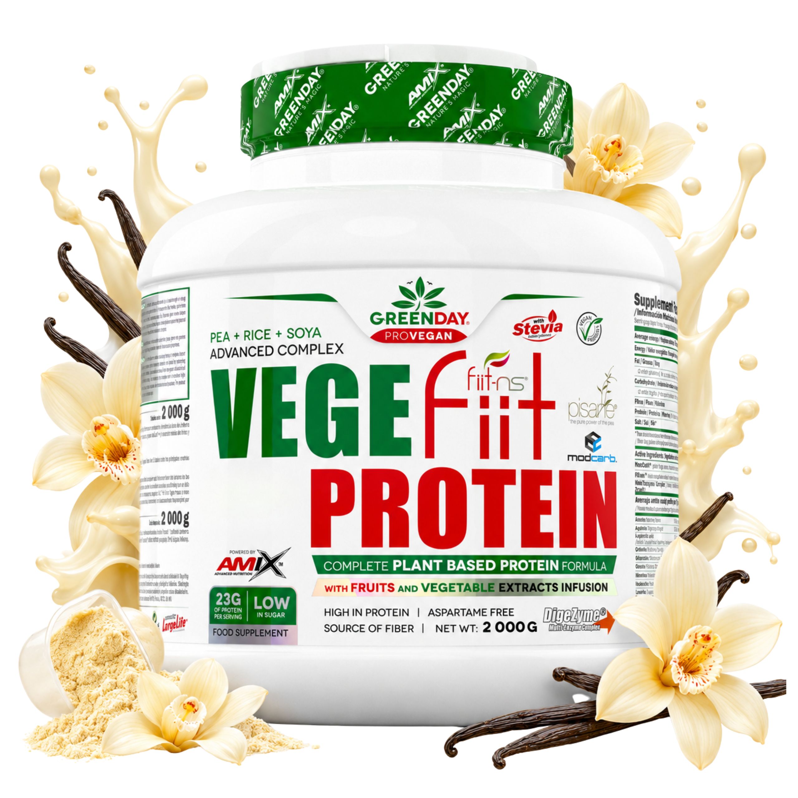 Rostlinné bílkoviny v prášku Vanilkové Proteinový Izolát Rýžového hrášku pro vegany