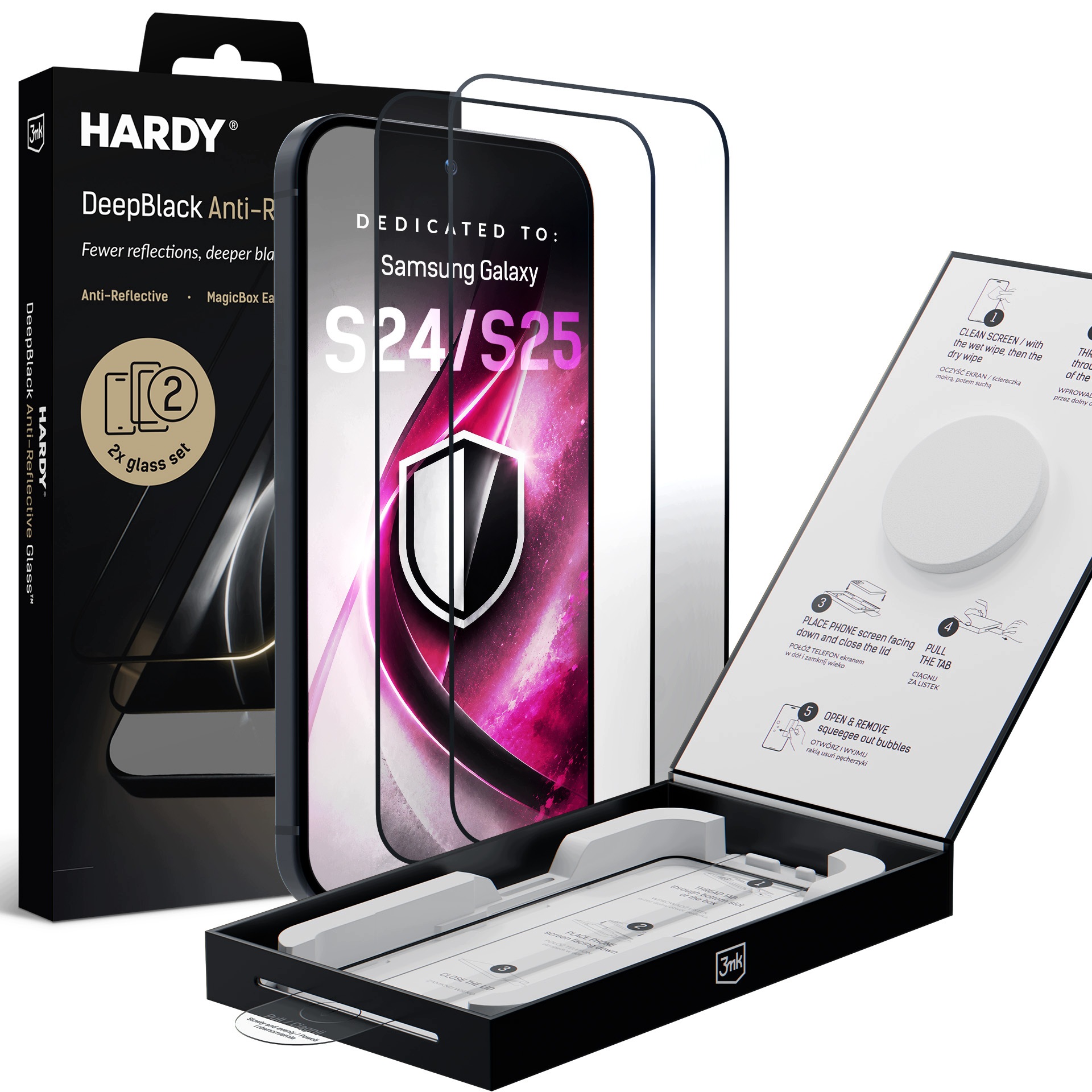 2x Szkło hartowane z aplikatorem na Samsung Galaxy S25/S24 3mk Hardy DeepBl