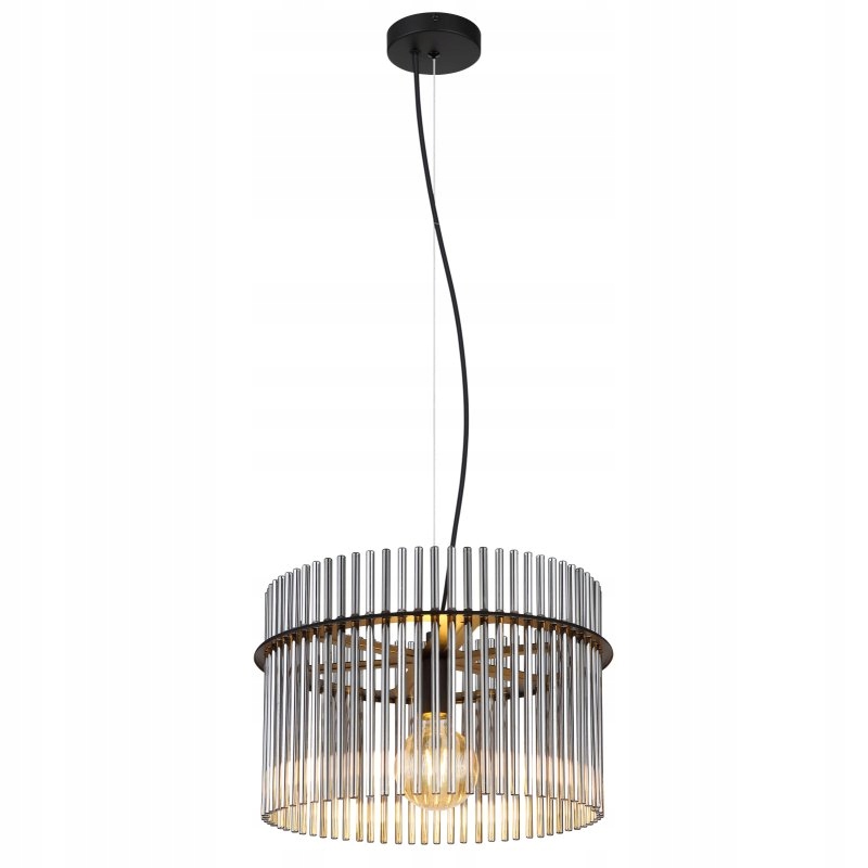 Závesná lampa Gorley, čierna matná, dymové sklo, nastaviteľná výška