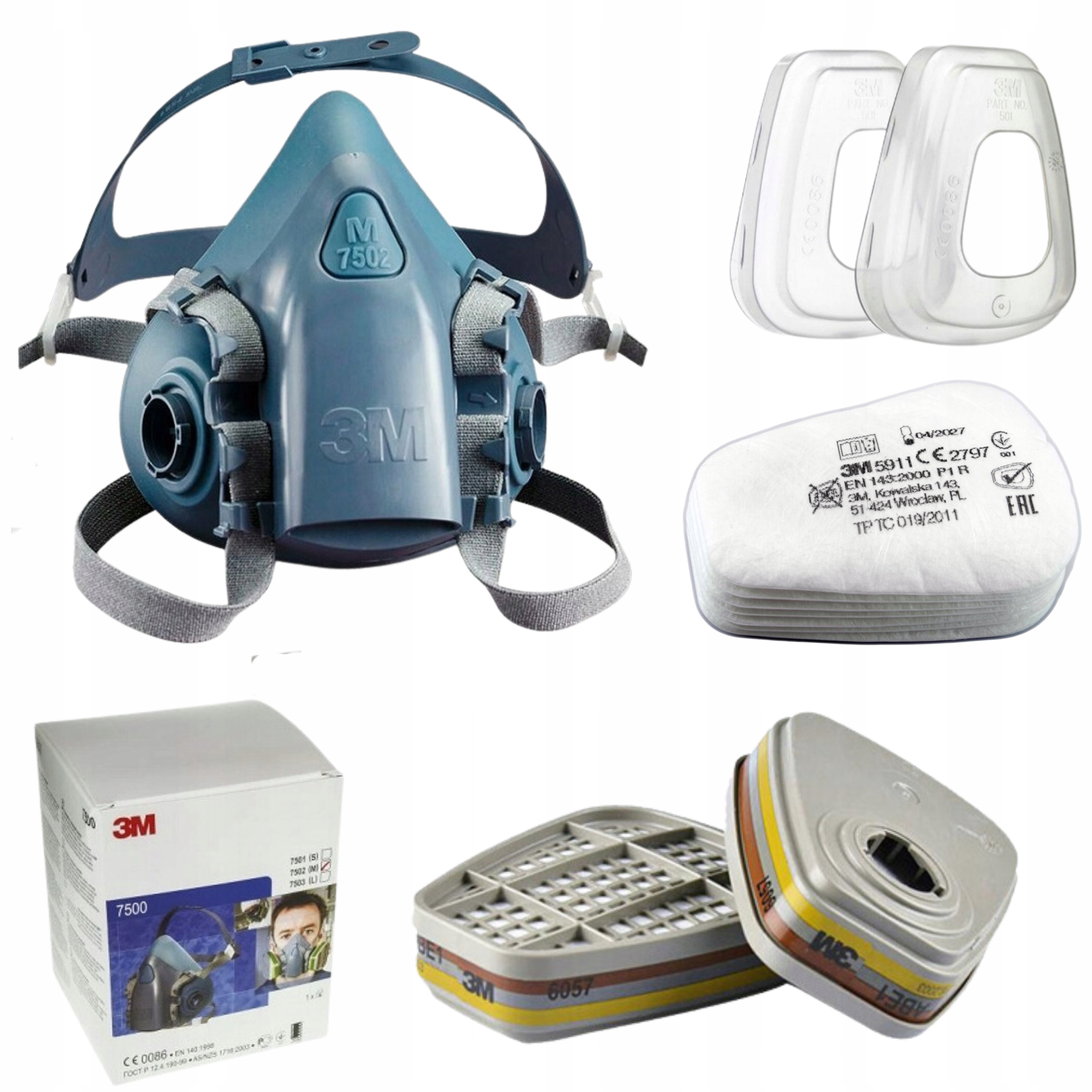 3M MASKA 7502 PÓŁMASKA SILIKONOWA LAKIERNICZA KOMPLETNA +FILTR WĘGLOWY