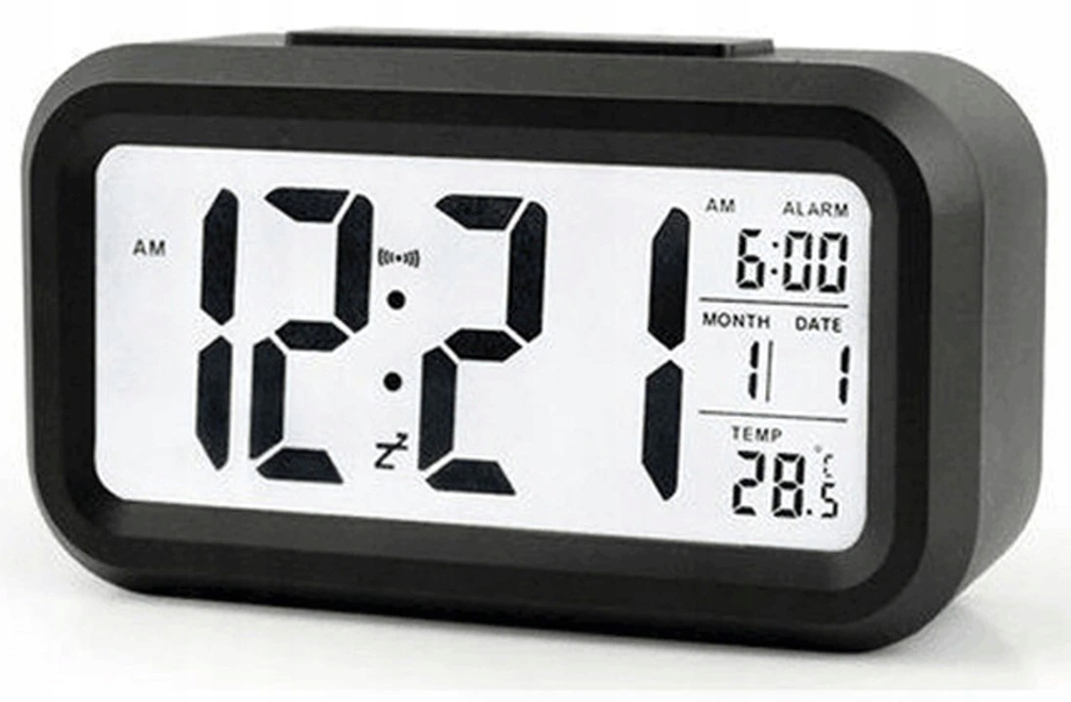 BUDZIK CYFROWY ZEGAR TERMOMETR KALENDARZ WYŚWIETLACZ LED ELEKTRONICZNY Typ budzik