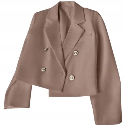 MD krótki żakiet marynarka złote guziki Ciemny Beżowy Camel L 40