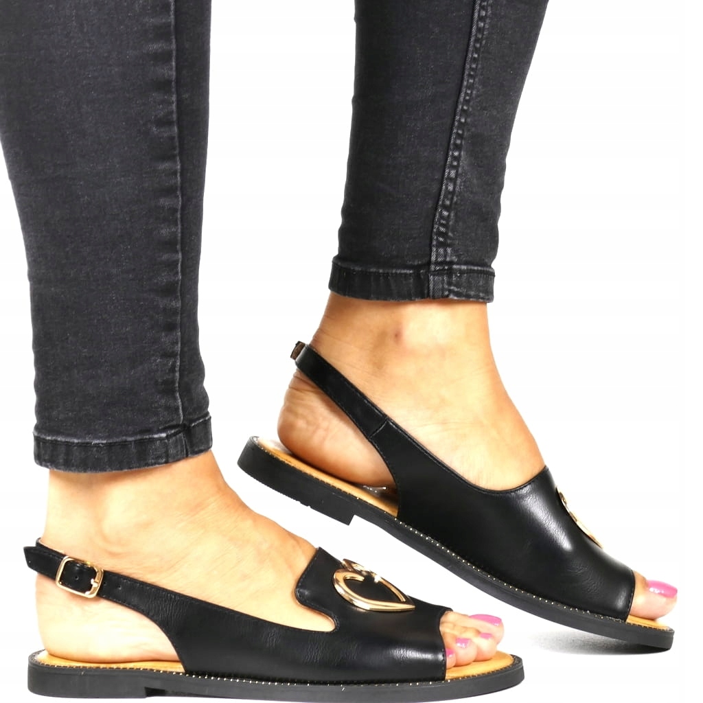 Černé Ploché Pohodlné Sandály S Koženou Stélkou, Boty Na Léto, Lehké A Módní