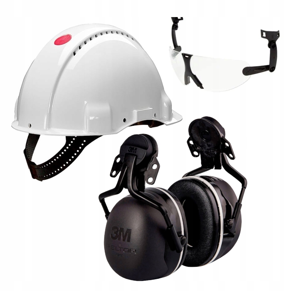 Słuchawki przeciwhałasowe 3M X5P3 Peltor kask G3000 okulary V9C Zestaw