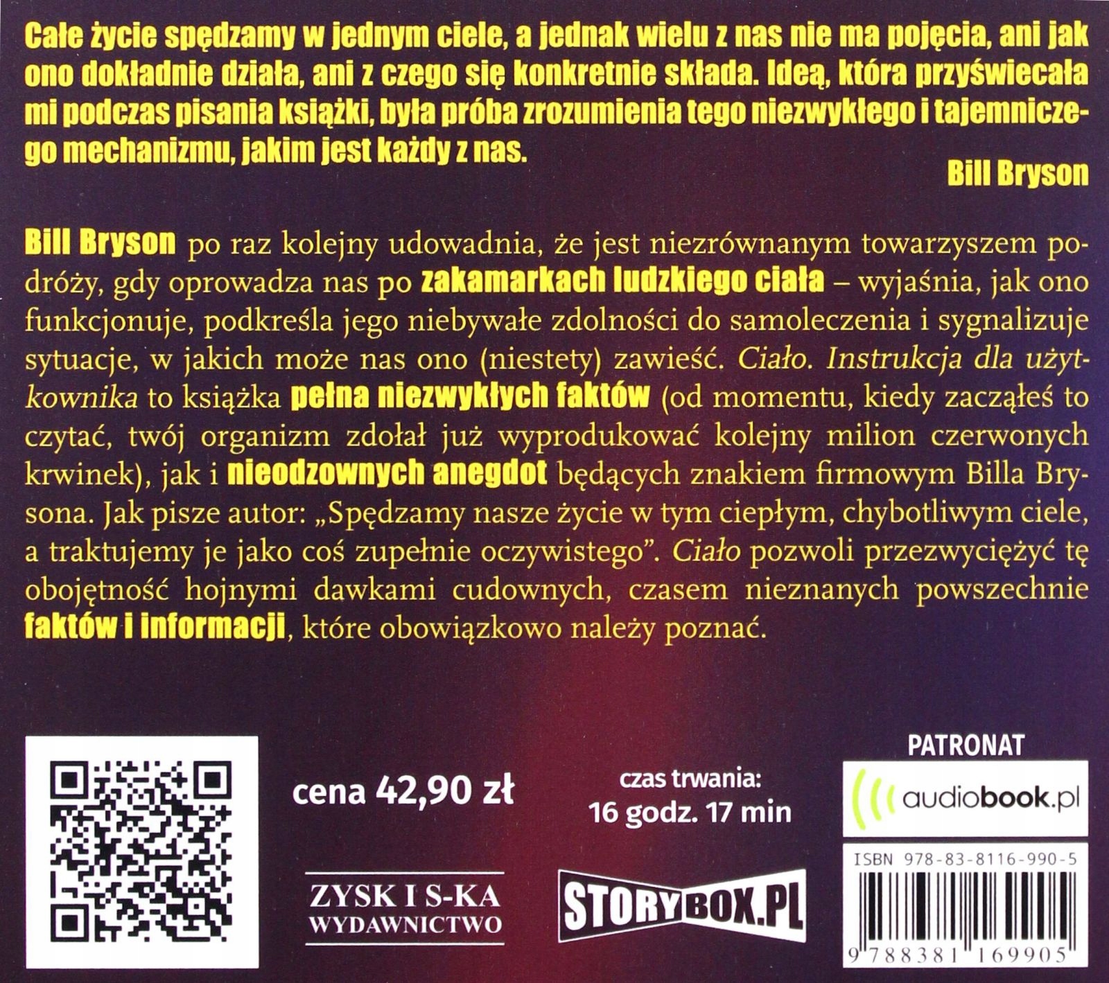 CIAŁO. INSTRUKCJA DLA UŻYTKOWNIKA - BILL BRYSON [AUDIOBOOK] Stan opakowania oryginalne