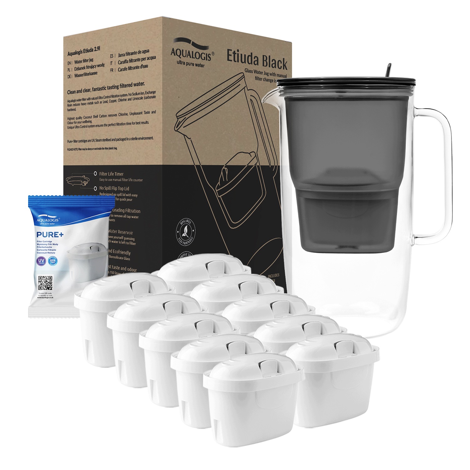 Filtrační konvice Aqualogis Etiuda 2,9 l černá 10 filtrů Pure+