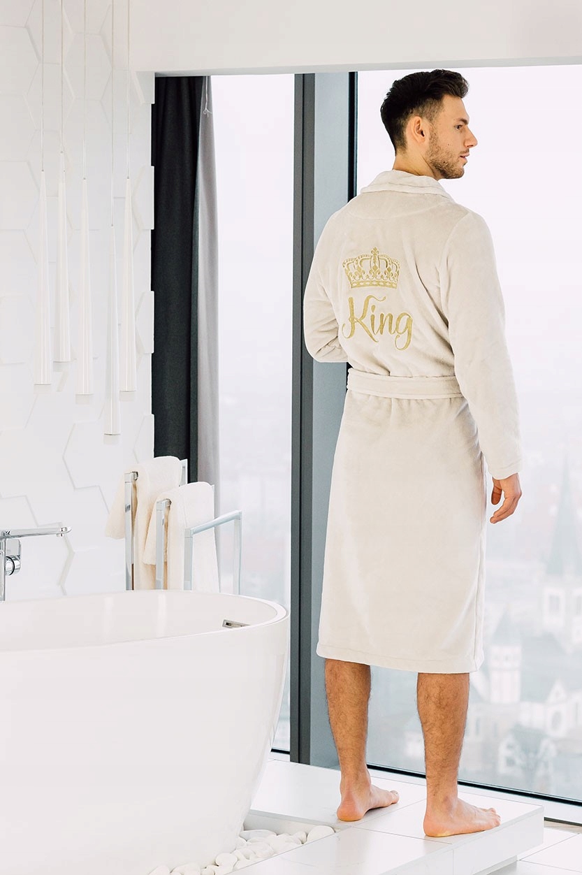 Pánský vyšívaný župan ecru teplý, tlustý na Vánoce, dárek pro něj