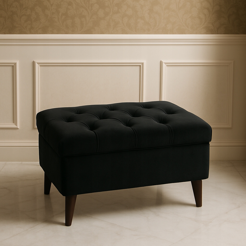 Pufa s úložným priestorom, otvárateľná taburetka, čalúnená lavička, Chesterfield, 60 cm