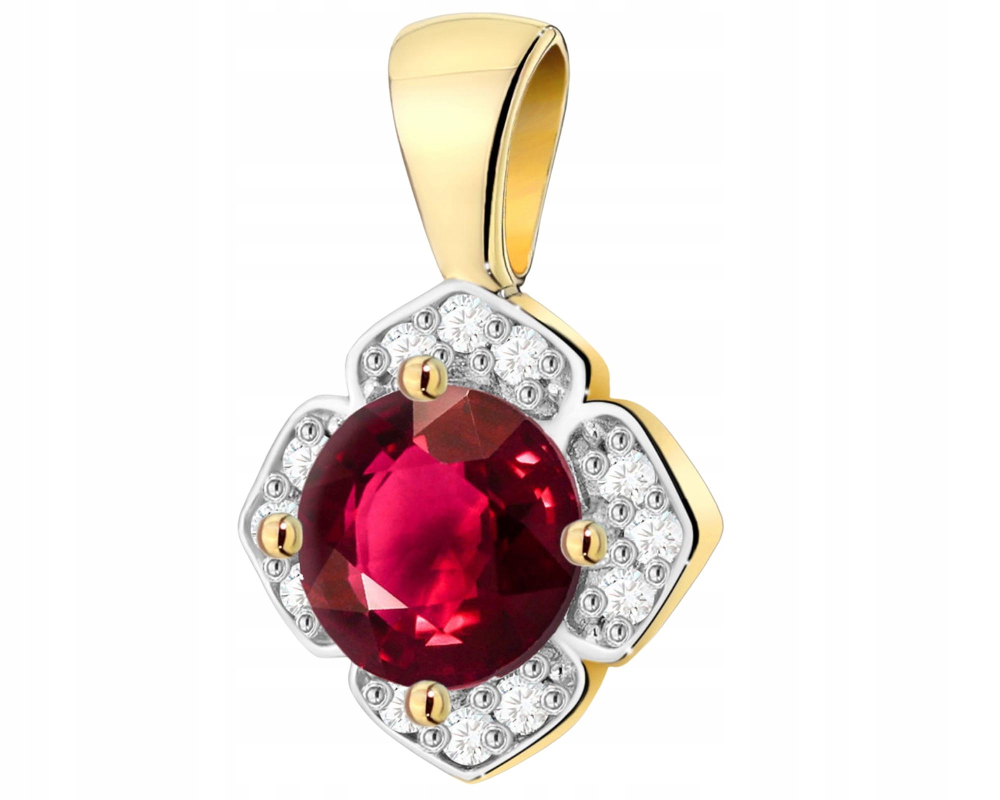 Zlatý Elegantní Přívěsek S Červeným Rubínem A Brilianty 585, Zlato 14K