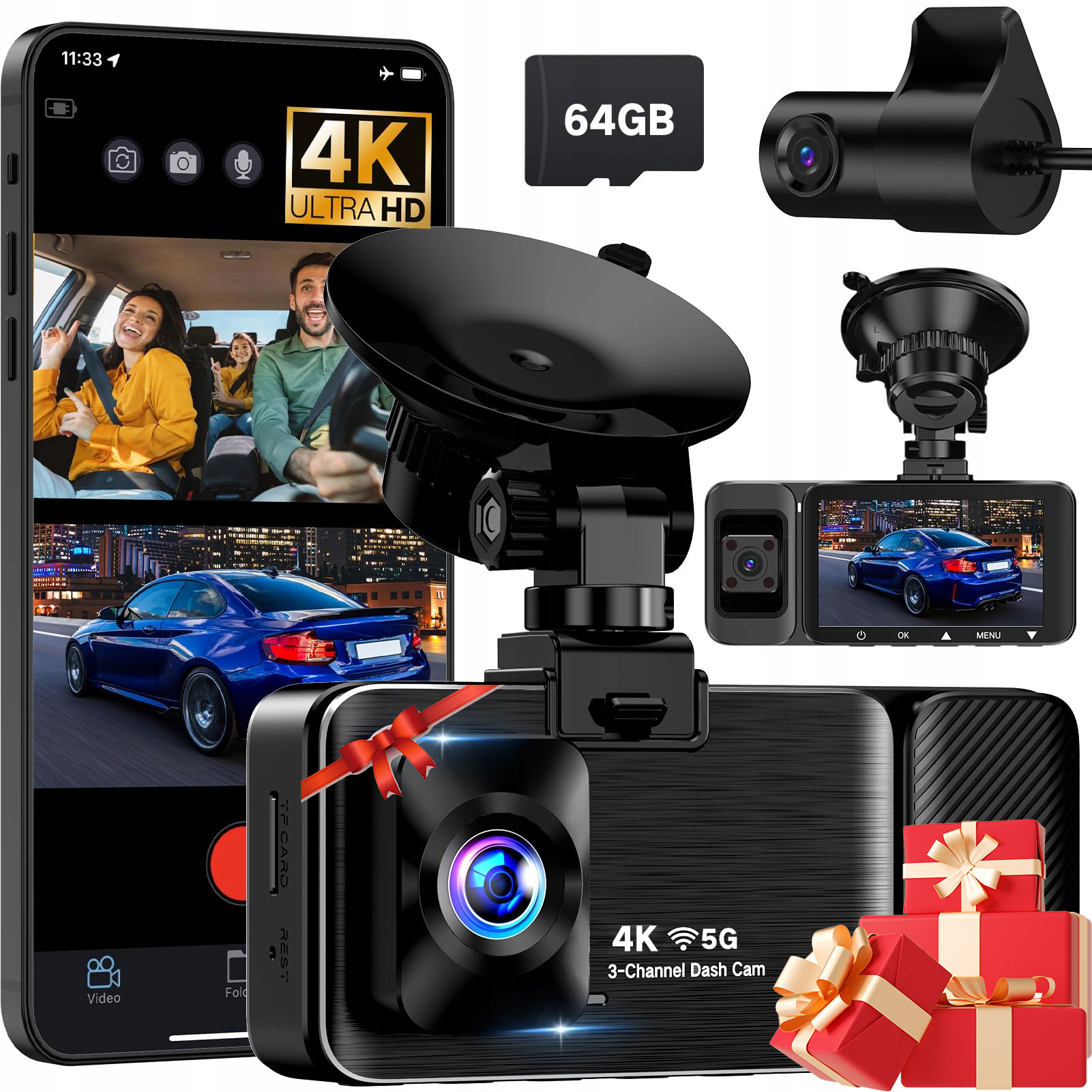 Autokamera Videodohľad Záznamník Jazdy 4K 5GWiFi
