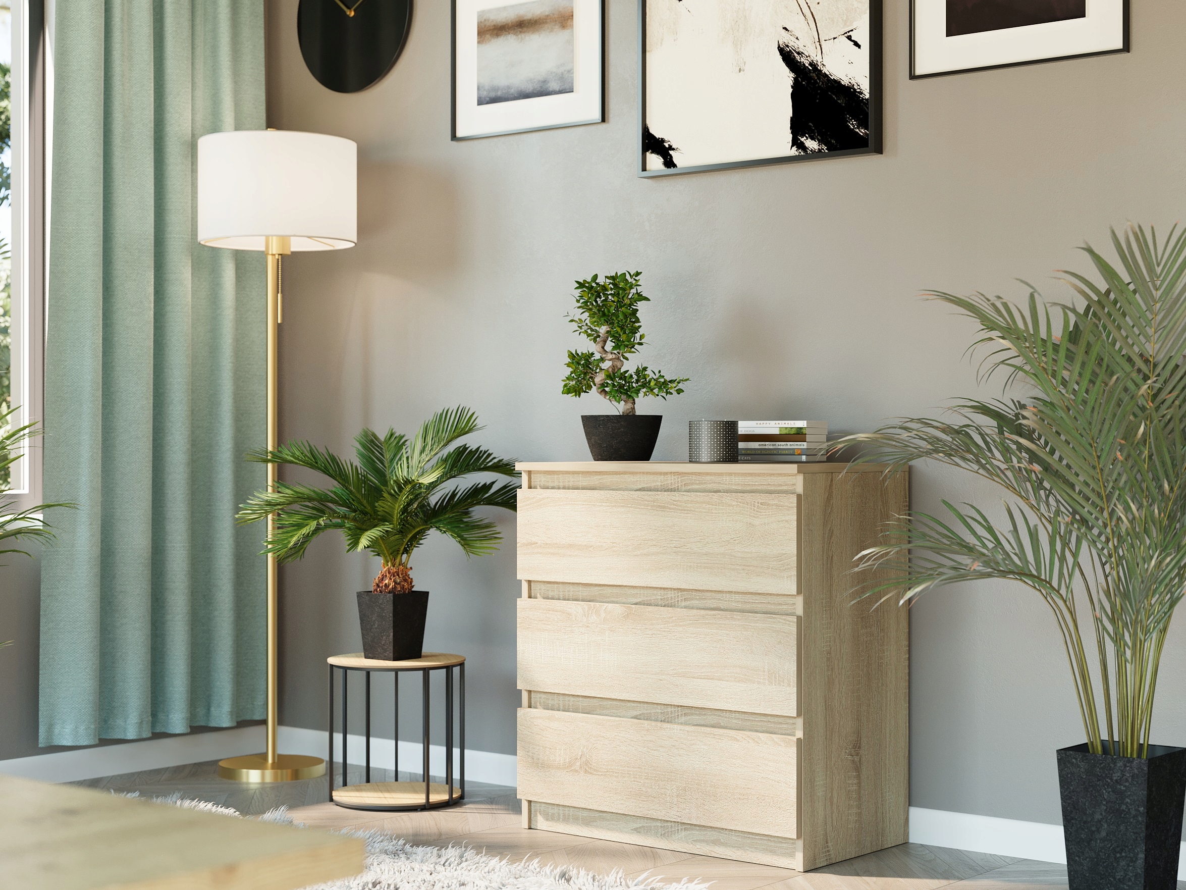 Modna DUŻA KOMODA 3 SZUFLAD SZAFKA PL R-3 SONOMA