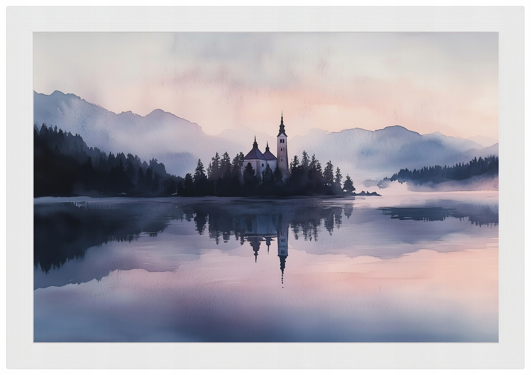 Plakát Rámeček Dřevo Jezero Kostel Hory Bled Slovinsko Alpy 60x40