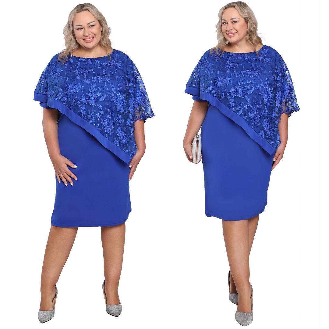 Modrá šaty s asymetrickým pončem 56