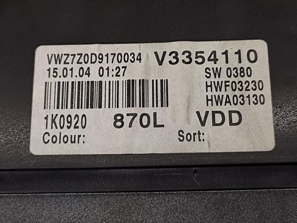 VW GOLF V dials 1K0920870L