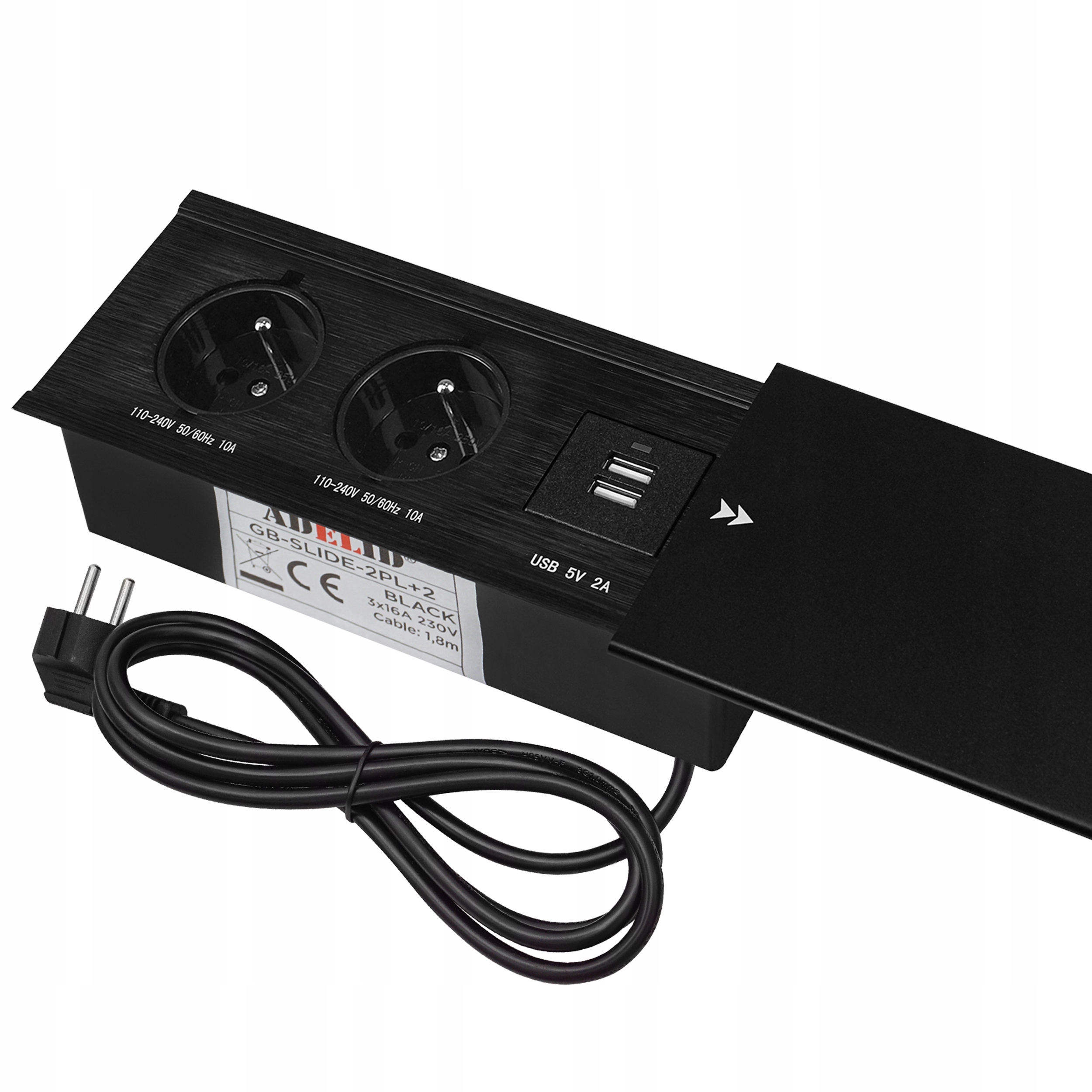 Gniazdo Chowane Nablatowe Przesuwne 2 Usb Gniazdko Metalowe