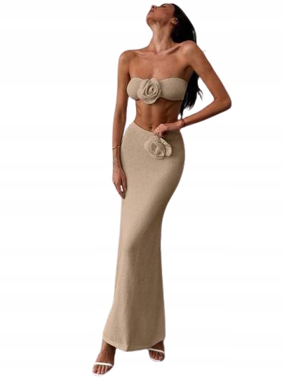 Shein Béžový Komplet S Topem A Sukní S Květinou 38 1 Ja