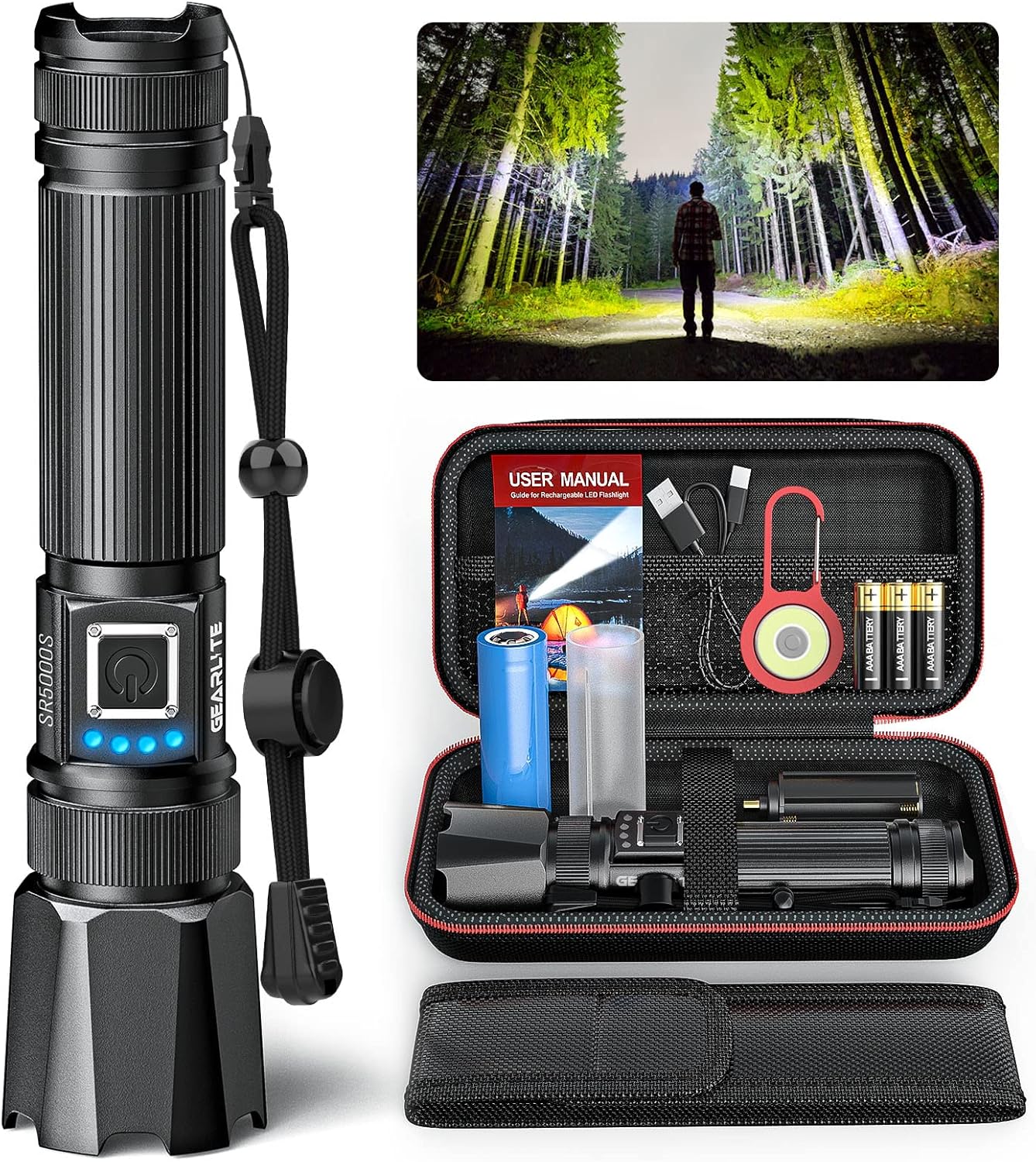 Latarka akumulatorowa Led, 30 000 lm, 4800mAh, z zoomem