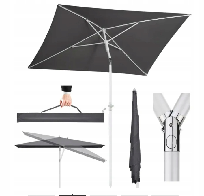 Parasol Ogrodowy Balkonowy Szary Premium 180 x 125 cm