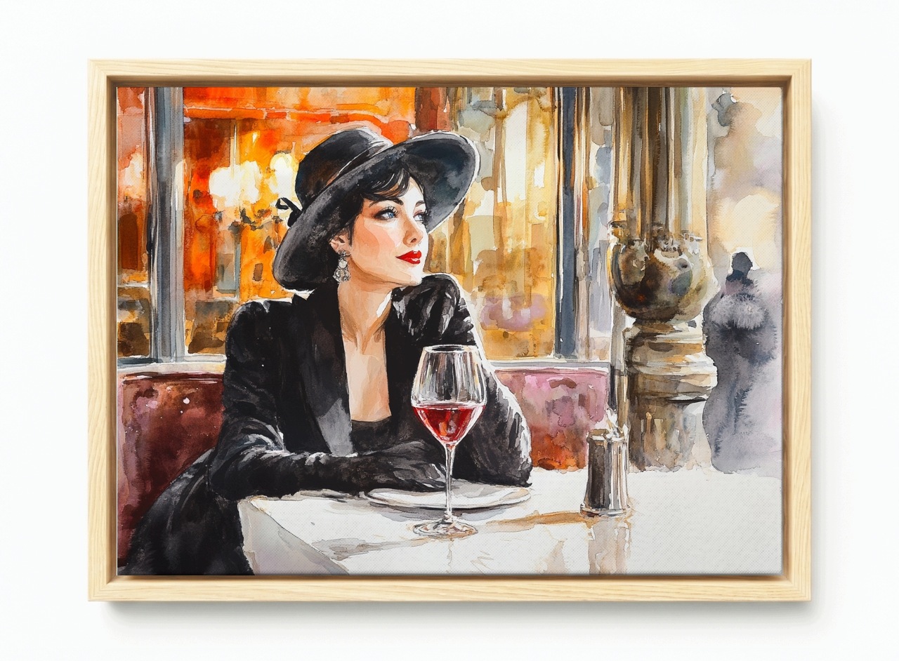 Obraz Rám Americká Krabička Žena Dáma Restaurace Víno Večeře 60x40
