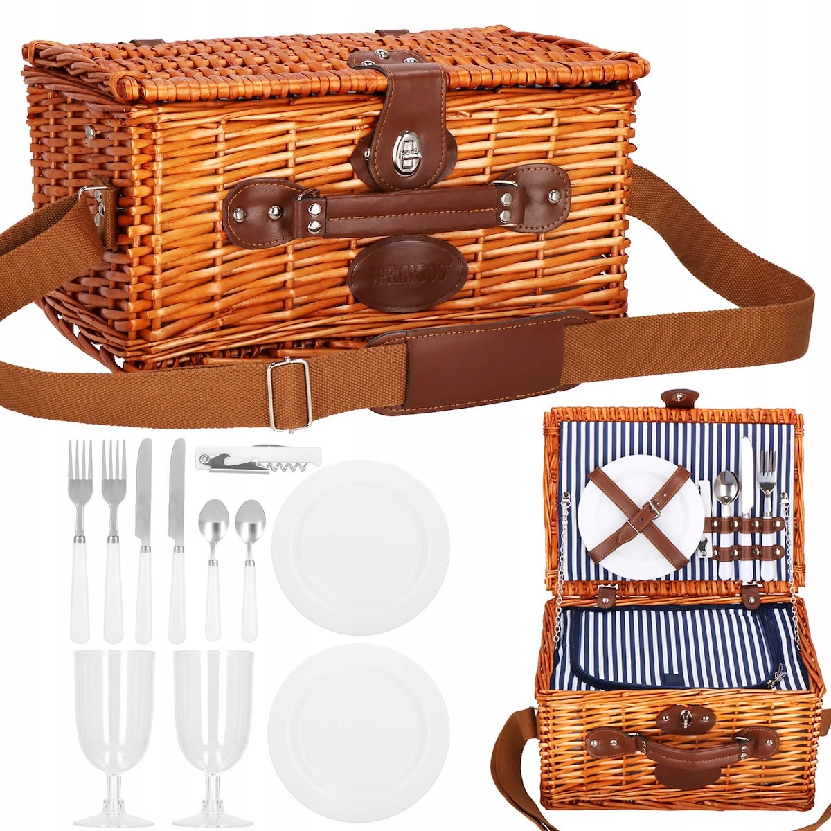 KOSZ PIKNIKOWY TERMICZNY WIKLINOWY + WYPOSAŻENIE SZTUĆCE TALERZE KOSZYK Rodzaj kosz piknikowy