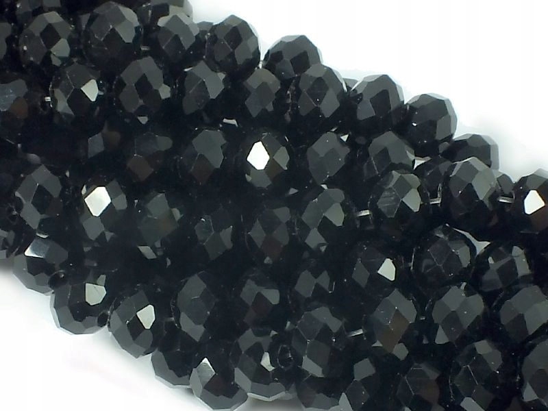 Szklane oponki fasetowane czarne 8x6mm-sznur