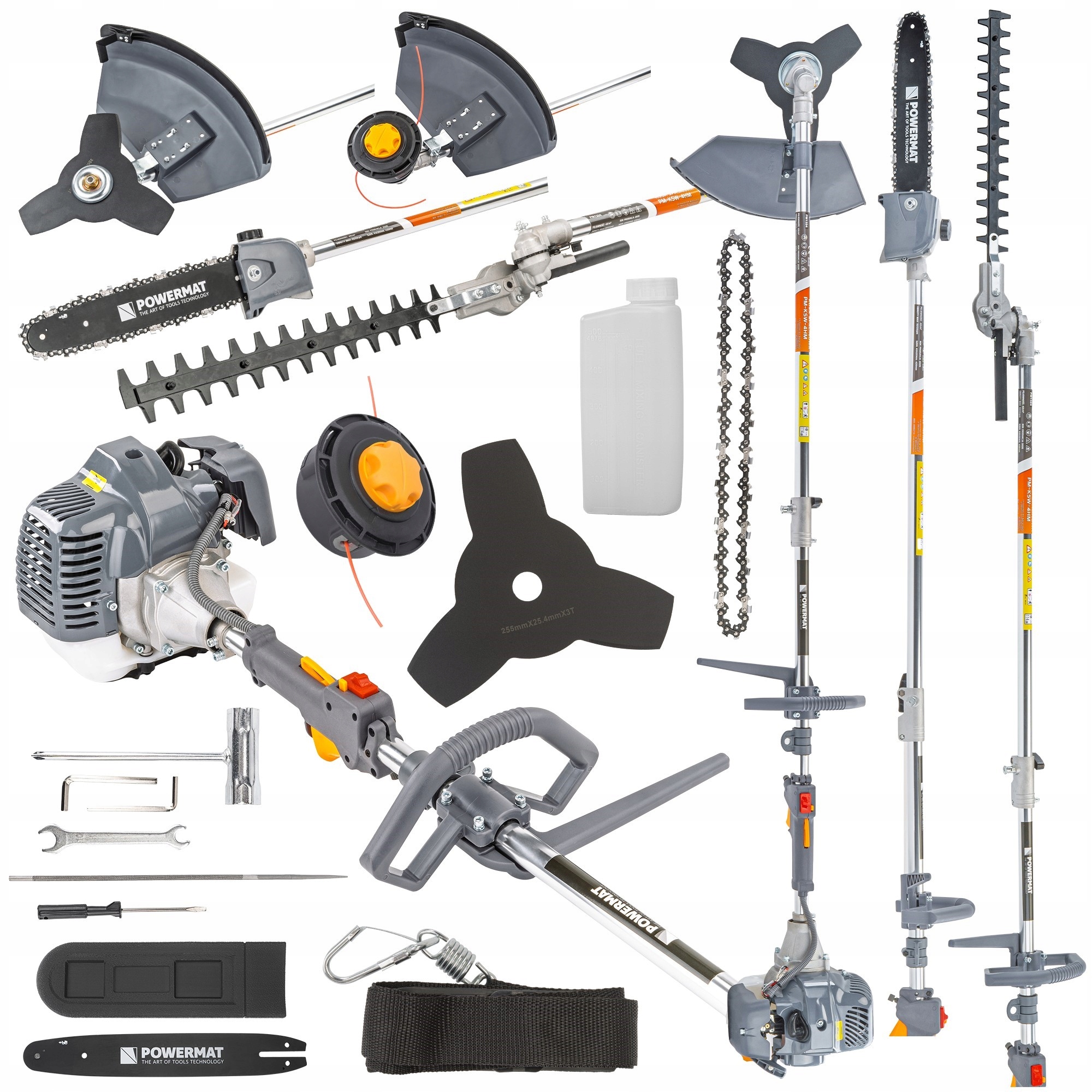 Wielofunkcyjna Kosa Spalinowa 4W1 Nożyce Do Żywopłotu Piła Wykaszarka 4KM