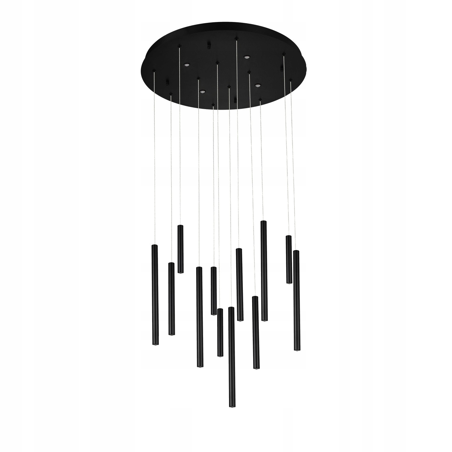 Černá elegantní lampa s převislými spotovými trubkami Ilios 12 do ložnice, postel