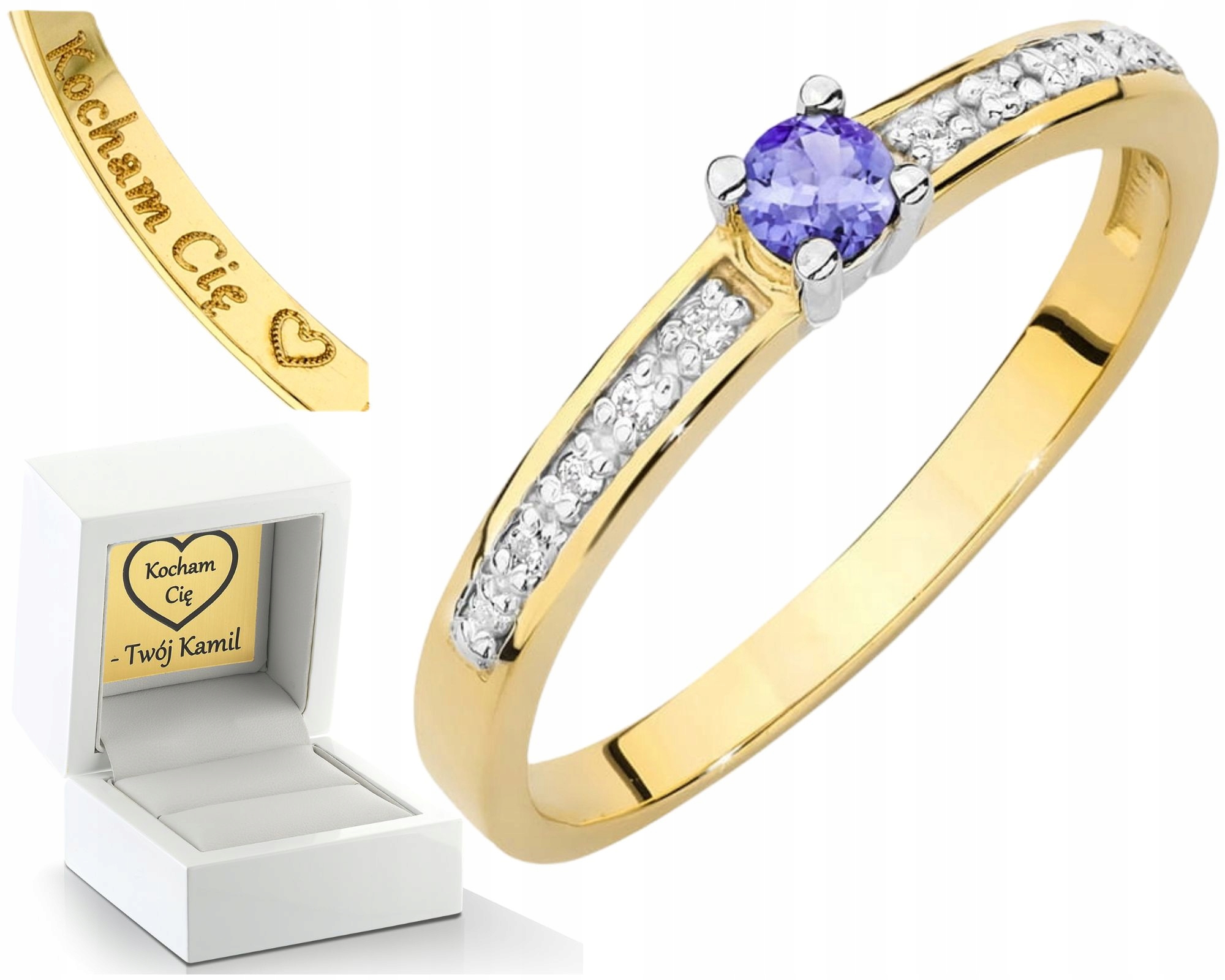 Prstýnek Prsten S Tanzanitem A Diamanty 585 14K Zlato Jako Gravírování Dárek